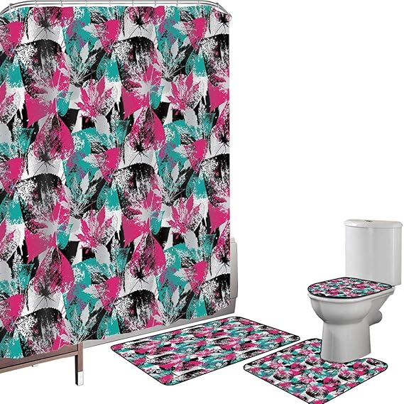 Duschvorhang Set Badezimmerzubehör Teppich Grunge Badematte Contour