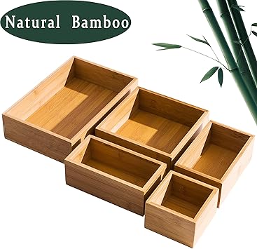 Amazon Com 5 Piece Bamboo Drawer Organizer Set Luxury Wooden