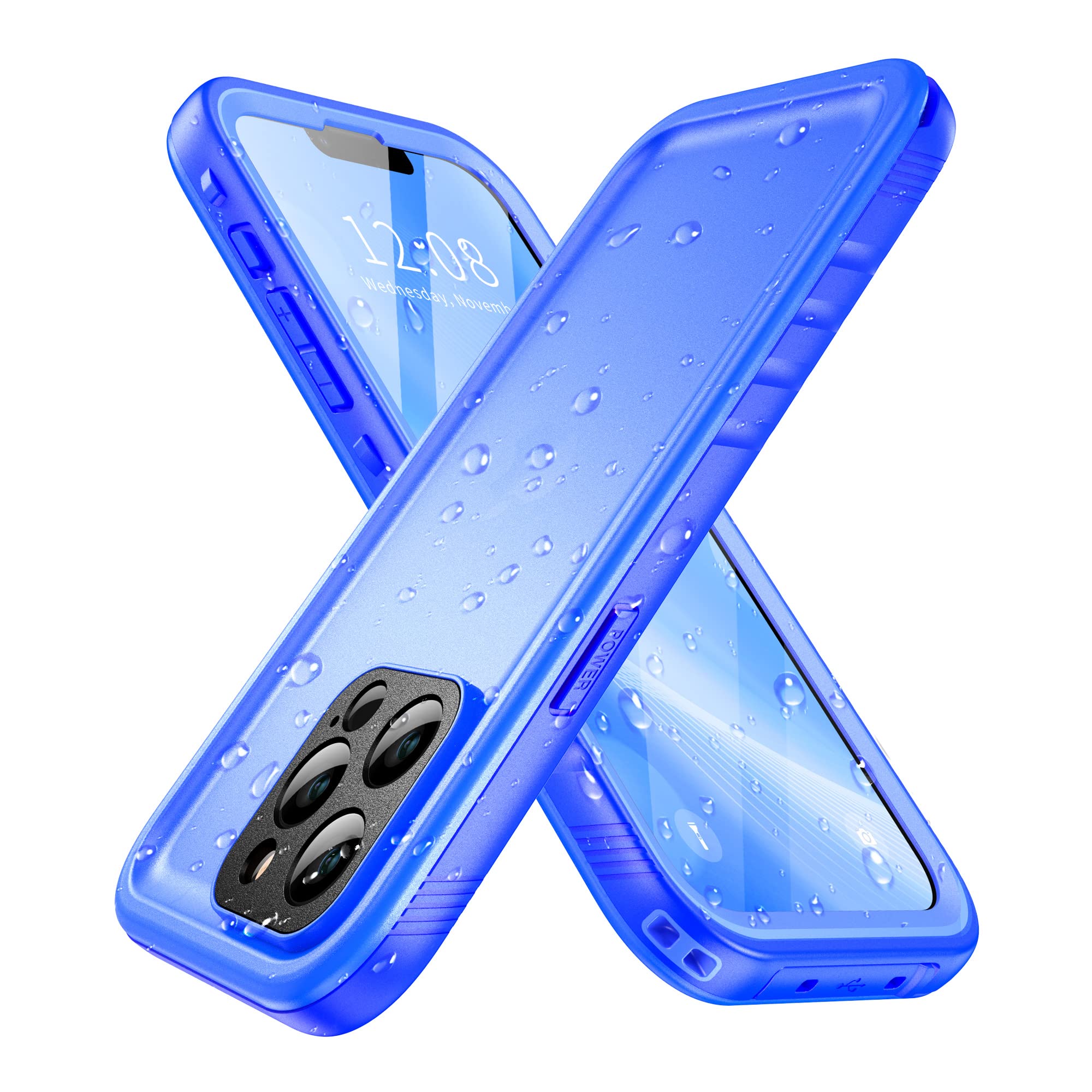 SPORTLINK for iPhone 13 Pro Max Waterproof Case - Shockproof Heavy Duty Front and Back Cover with [Built in Screen/Camera Protector] 360 Full Body Protective [Dustproof][IP68 Underwater]-Blue