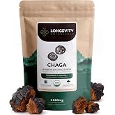 Organic Chaga Mushroom Powder Supplement Extract | Inonotus Obliquus | 100g powder, 60 servings of 1,660mg. 10:1 fruiting body extract, 10% beta-D-glucans. For antioxidant and immune wellness.