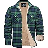 MAGCOMSEN Men's Flannel Shirt Fleece Lined Heavyweight Flannel Jacket Cotton Button Up Plaid Shirt Warm Winter Coat