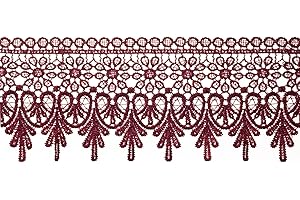 AIETSYEI Burgundy Venice Lace Trim Wide Lace Ribbon Floral Embroidered Trim for Sewing Crafts, Wedding Dress Embellishment, Home Decor