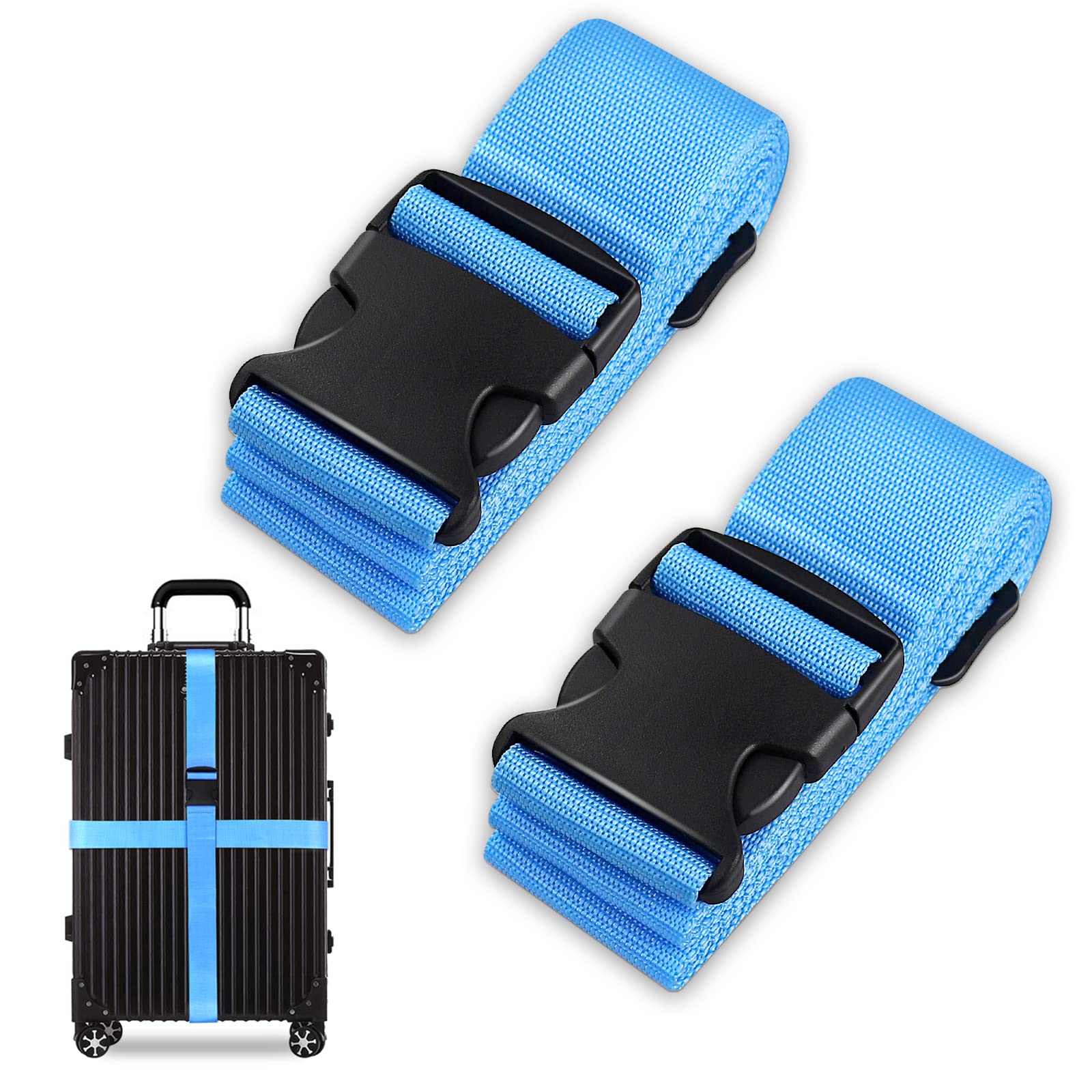 Luggage Suitcase Straps Set, Travel Accessories Thickened Luggage Belt with Quick Release Buckle, Adjustable Black Travel Luggage Straps for Suitcase Baggage (Blue, 2 PCS Set)