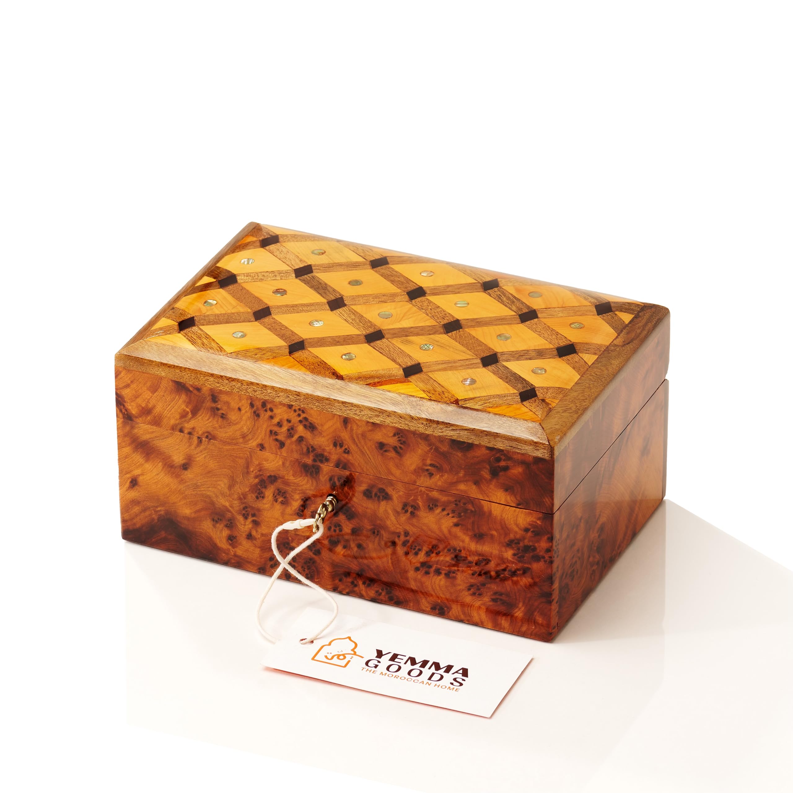 Photo 1 of Handmade Thuya Wood Burl Jewelry & Keepsake Box AZA - Moroccan Artisanal Hand Carved Wooden Trinket Box for Jewelry, Memories, keepsakes and General Valuables - Perfect Anniversary & Birthday Gift.
