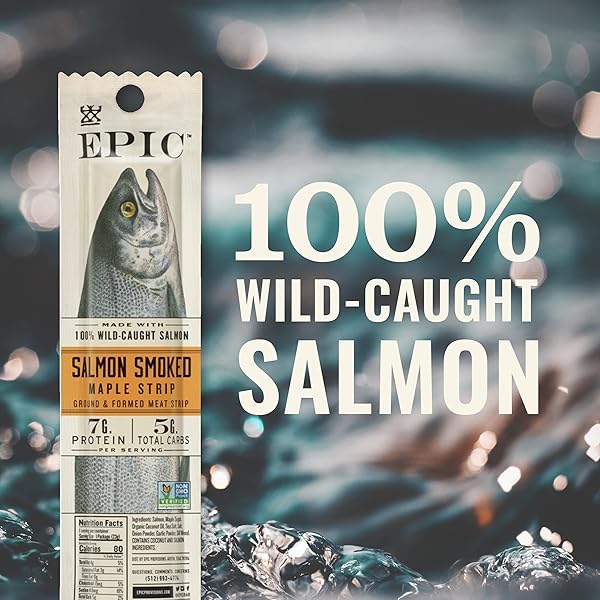 EPIC SMOKED SALMON STRIPS, WILD CAUGHT, PALEO FRIENDLY, 20 CT, 0.8OZ STRIPS