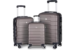 LUMINATERY Suitcase 3 Piece Luggage Set Spinner Carry on Luggage with TSA Lock（Brown）