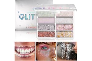 LANGMANNI 8 Colors Face & Body Glitter Palette - Holographic Changing Sparkling Mermaid Sequins For Women Girls Music Festiva