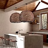 Arturesthome 1 Light Rustic Woven Rattan Pendant Light, Coastal Lighting Fixture, Vintage Farmhouse Lampshade Chandelier Hang