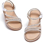PHIRAMIN Toddler Girl Sandals - Flower Girl Dress Shoes Open Toe Little Kid Summer Flats