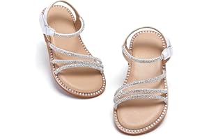 PHIRAMIN Toddler Girl Sandals - Flower Girl Dress Shoes Open Toe Little Kid Summer Flats