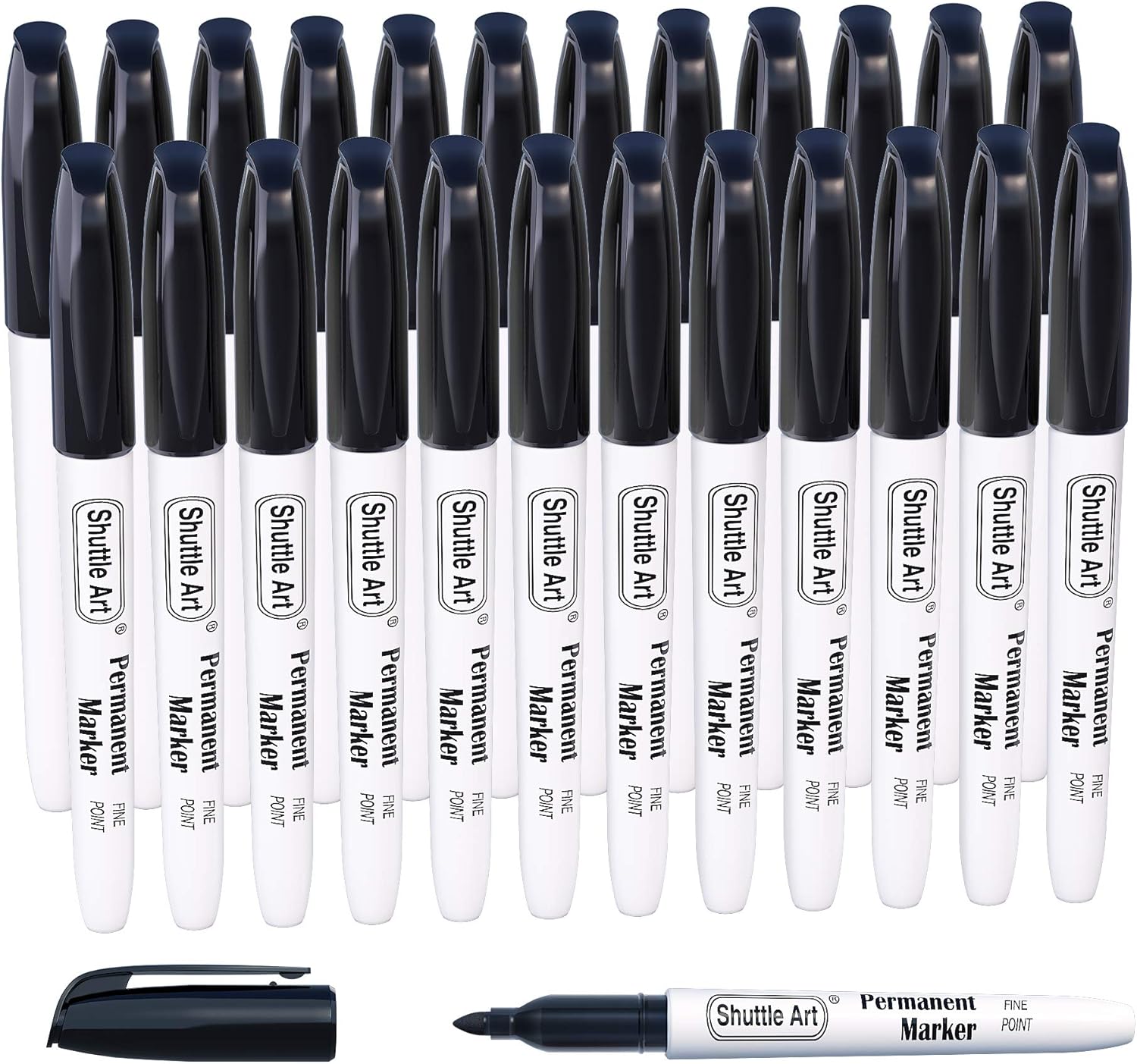 Shuttle Art Black Permanent Markers, 24 Pack Fine Point Permanent Marker Pens Set, Perfect on Plastic, Wood, Stone
