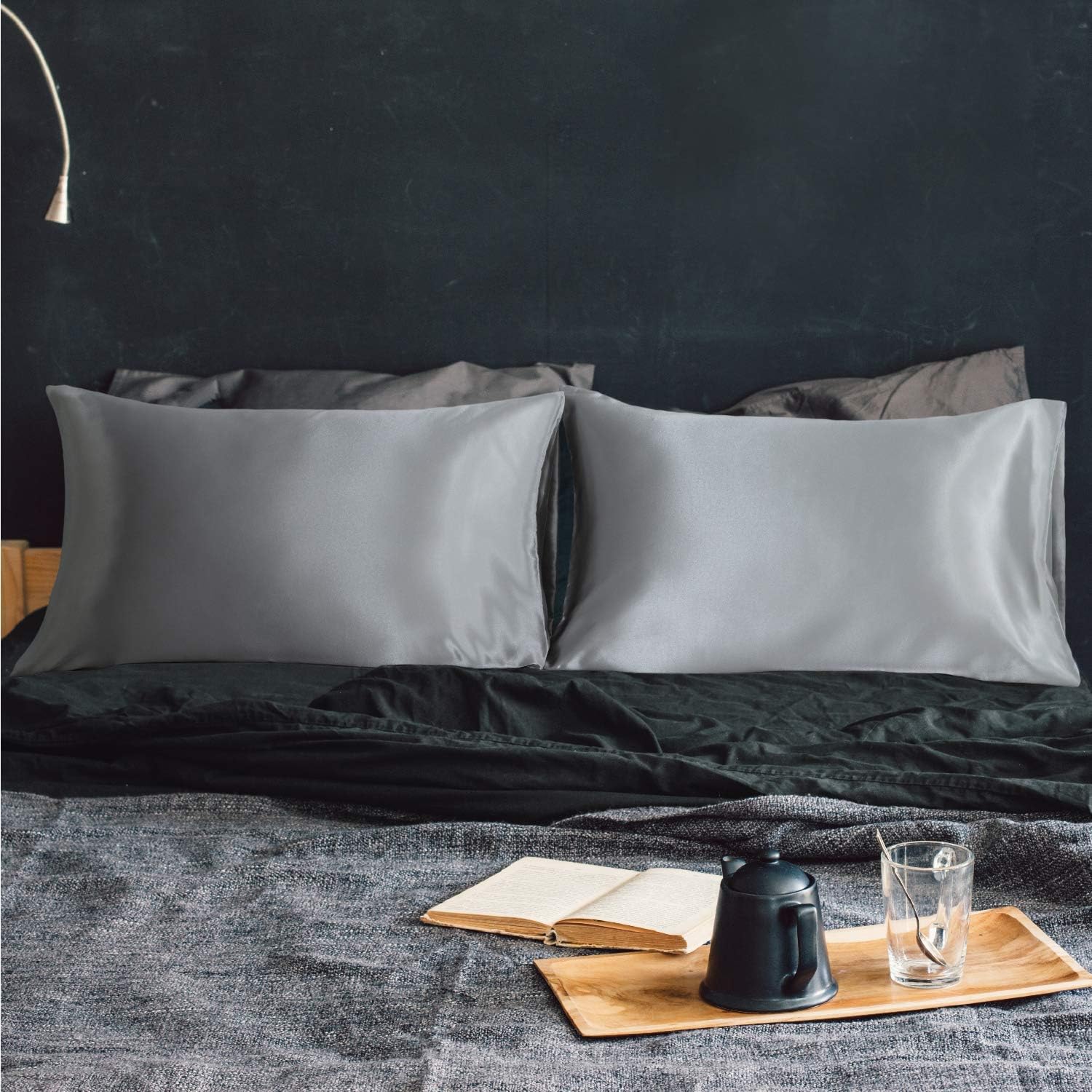 EXQ Home Silky Satin Pillowcase for Hair and Skin, Silver Grey Soft Cooling Pillow Cases Queen Size Set of 2 with Envelope Closure No Zipper (20x30 Inches): Kitchen & Dining