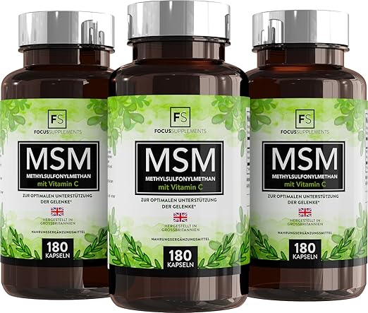 MSM-Kapseln Methylsulfonylmethan-Pulver mit Vitamin C [1200 mg] (180 vegane Kapseln) , Organischer Schwefel , Nahrungsergänzu