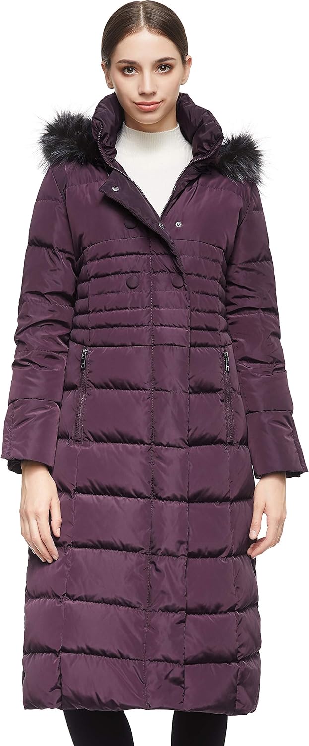 Orolay Women Warm Down Jacket with Hood Fur Raglan Sleeve Coat: Clothing