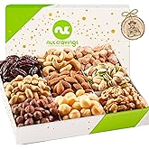 NUT CRAVINGS - Valentines Day Mixed Nuts Gift Basket in White Gold Box (9 Assortments) Treats for Adults, Food Arrangement, Healthy Snack Care Package, Kosher