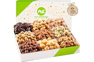 NUT CRAVINGS - Valentines Mixed Nuts Gift Basket in White Gold Box (9 Assortments) Xmas Treats for Adults, Food Arrangement, Healthy Snack Care Package, Kosher