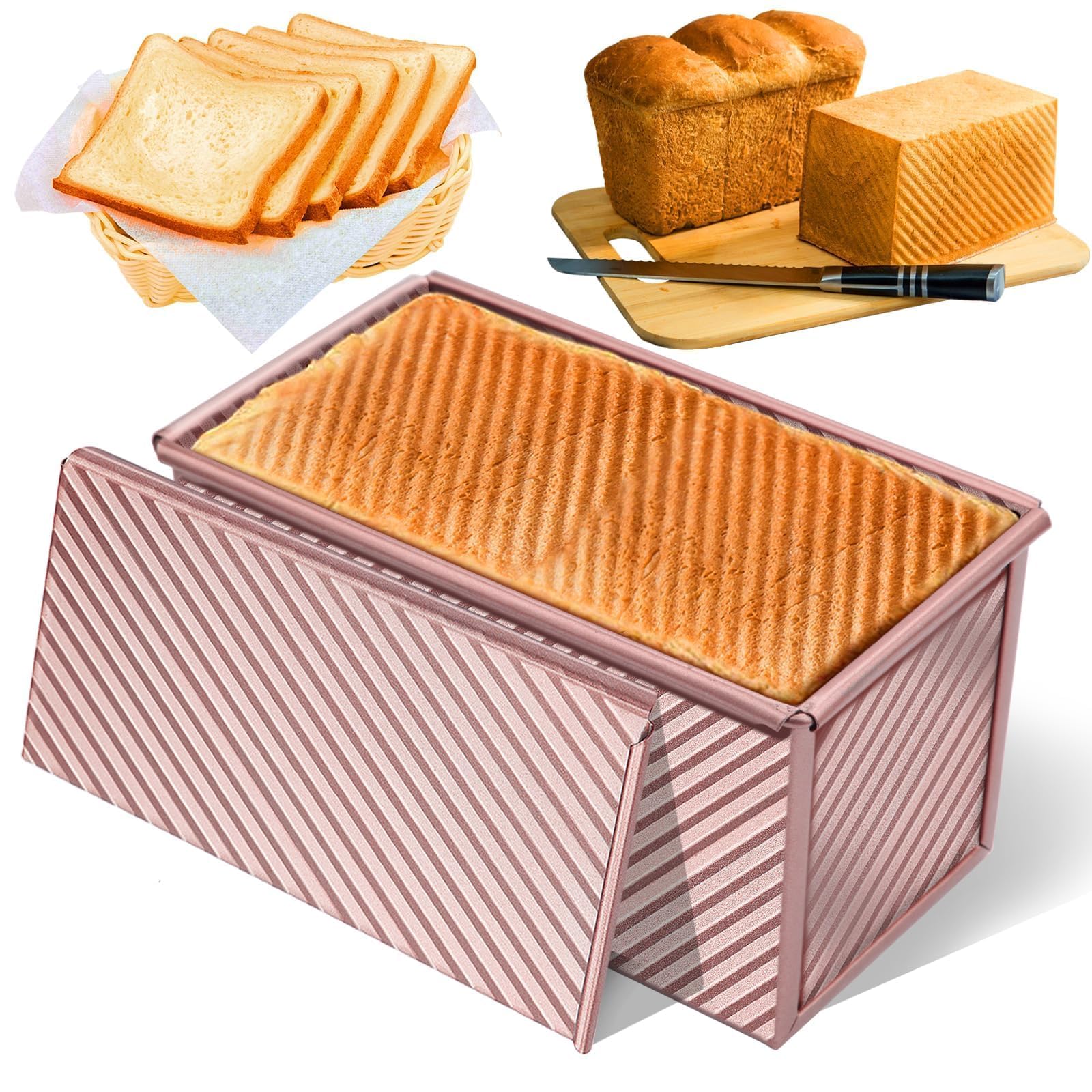 Lonely high heels Pullman Loaf Tin with Lid Bread Loaf Tin Pullman Loaf Pan Bread Tin with Lid Rose Gold Alluminumed Steel 550G Dough Non Stick Bread Tins for Baking Bread(20.8x12x11cm)