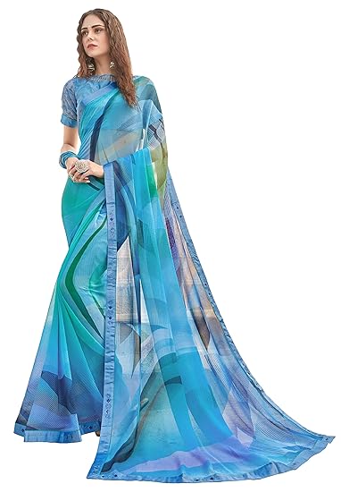 Womens Multi-Coloured Georgette Saree With Satin Border And Blouse Material_RKSCPC41818
