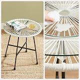 SONGMICS Garden Patio Set 3 Pieces Acapulco Chair Glass Top Table White view 6