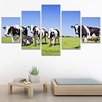 SIGNWIN 5 Panel Canvas Wall Art Modern Art Animals Cow Expressive Farmhouse/Country Multicolor Photography Sheep for Home Decorations Ready to Hang - 60