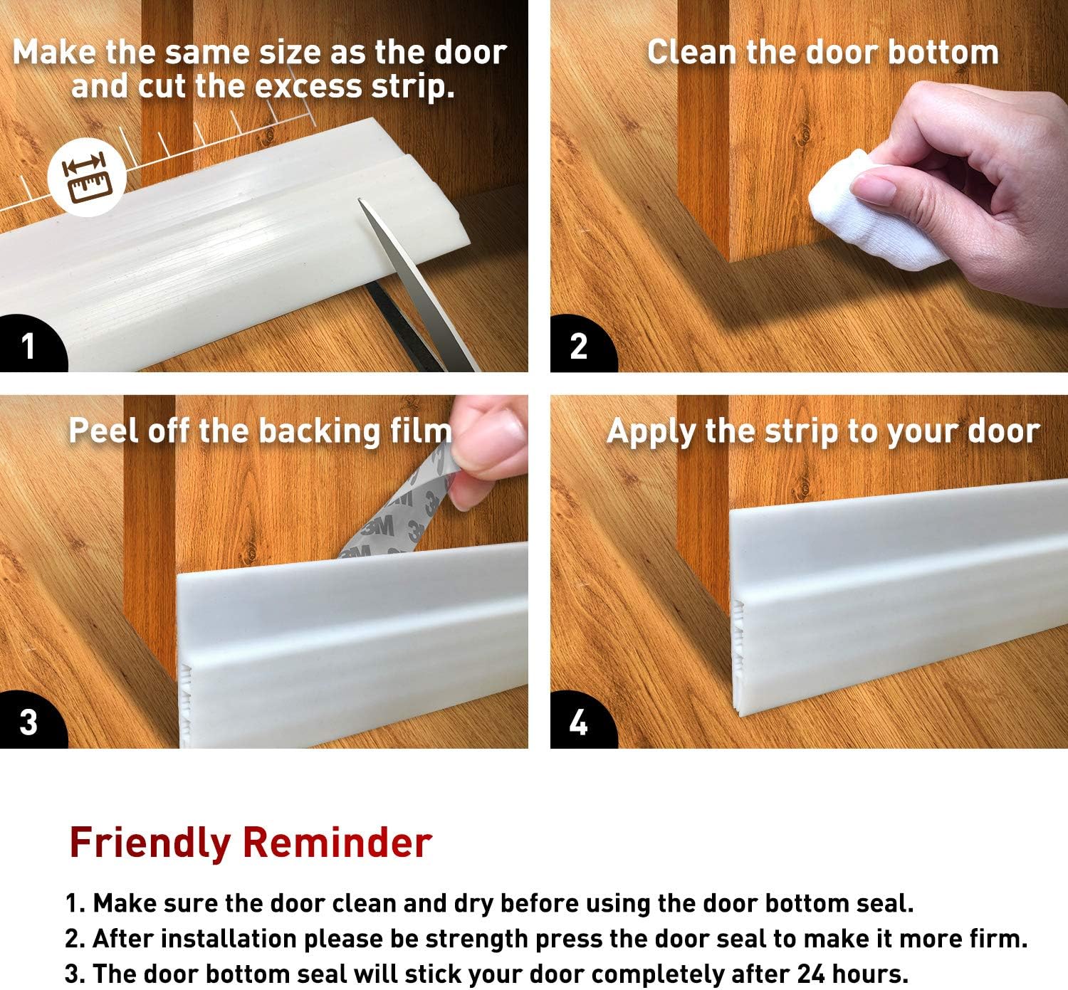 Holikme Door Draft Stopper Under Door Draft Blocker Insulator Door Sweep Weather Stripping Noise Stopper Strong Adhesive White 39" Length: Home & Kitchen
