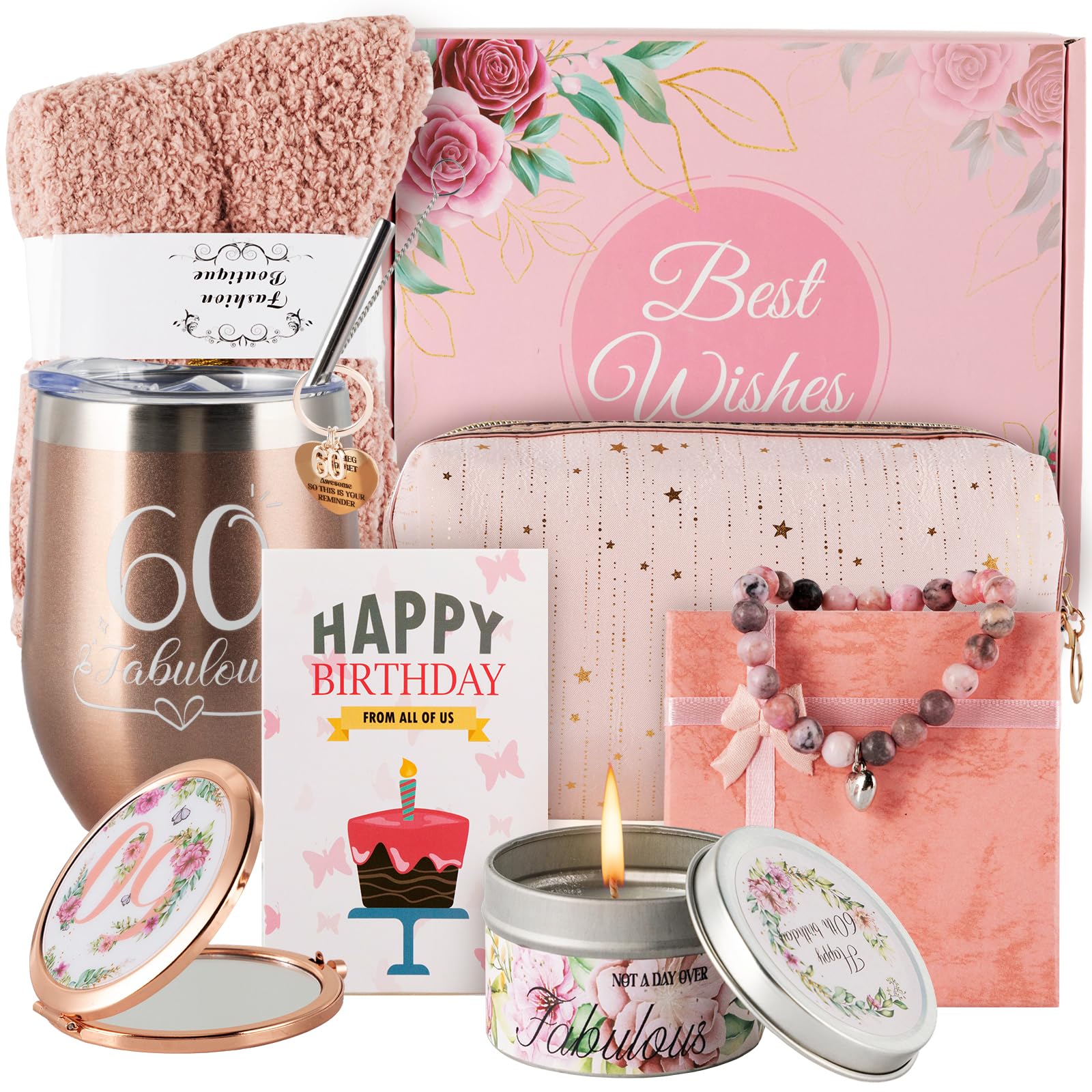 Photo 1 of 60th Birthday Gifts for Women, 60 and Fabulous, Pink 60th Birthday Decorations for Women, Unique Gifts for 60th Birthday Woman, 60 Year Old Birthday Gifts for Women, Mother, Sister, Coworker