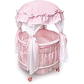 Badger Basket Pavilion Doll Bed for Dolls - Includes Padded Mat - Durable, Stylish Toy Furniture with Canopy for Pretend Play & Décor for Kids Ages 3+ - Pink