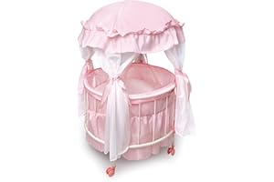 Badger Basket Pavilion Doll Bed for Dolls - Includes Padded Mat - Durable, Stylish Toy Furniture with Canopy for Pretend Play & Décor for Kids Ages 3+ - Pink