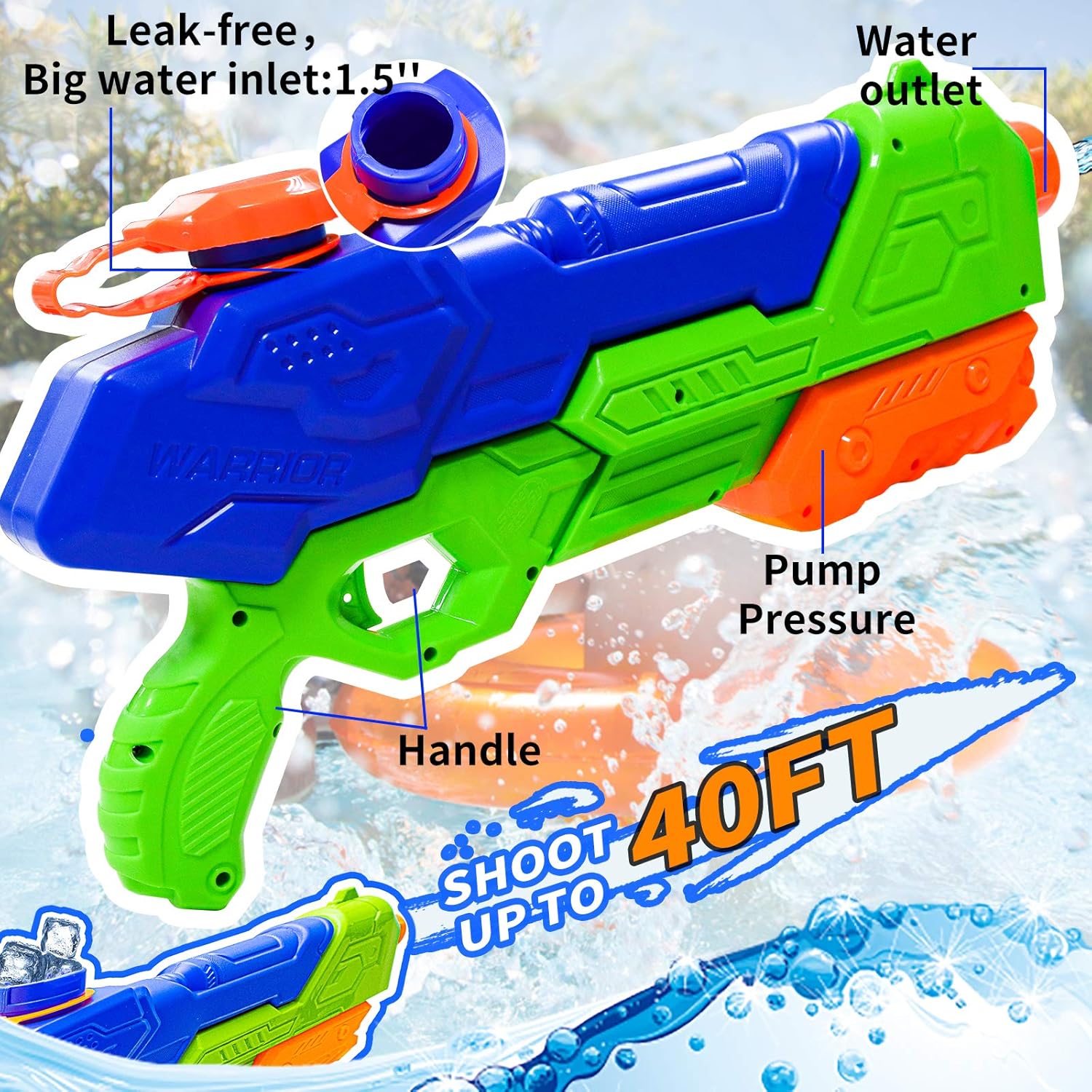 HAJACK Water Gun, 2 Pack Water Guns for Kids, 1400CC High Capacity, Long Range Squirt Guns, Shoot Up to 40 Feet, Summer Swimming Pool Beach Party Water Outdoor Fighting Toy: Toys & Games