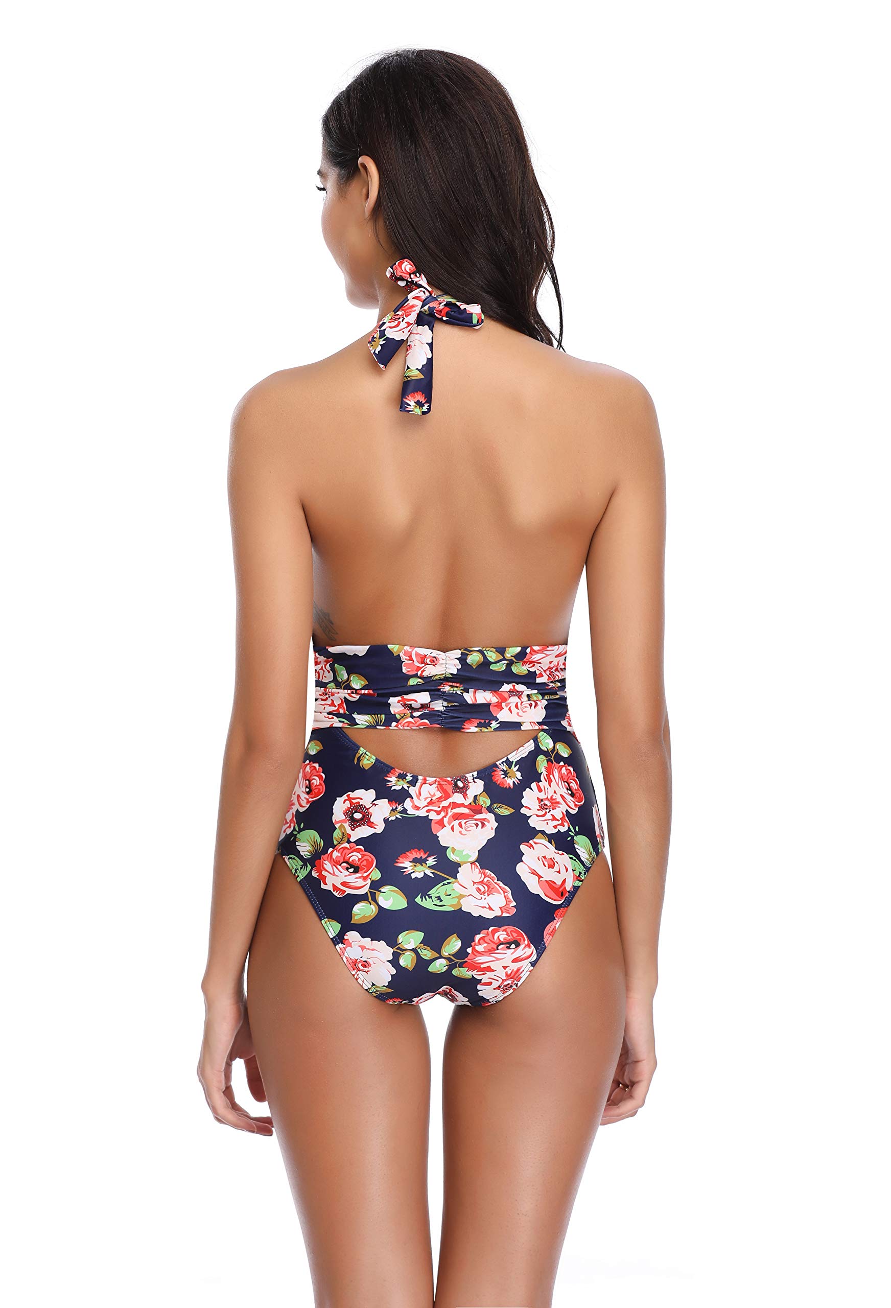 MarinaVida Women V Neck One Piece Swimsuit Halter Bathing Suits