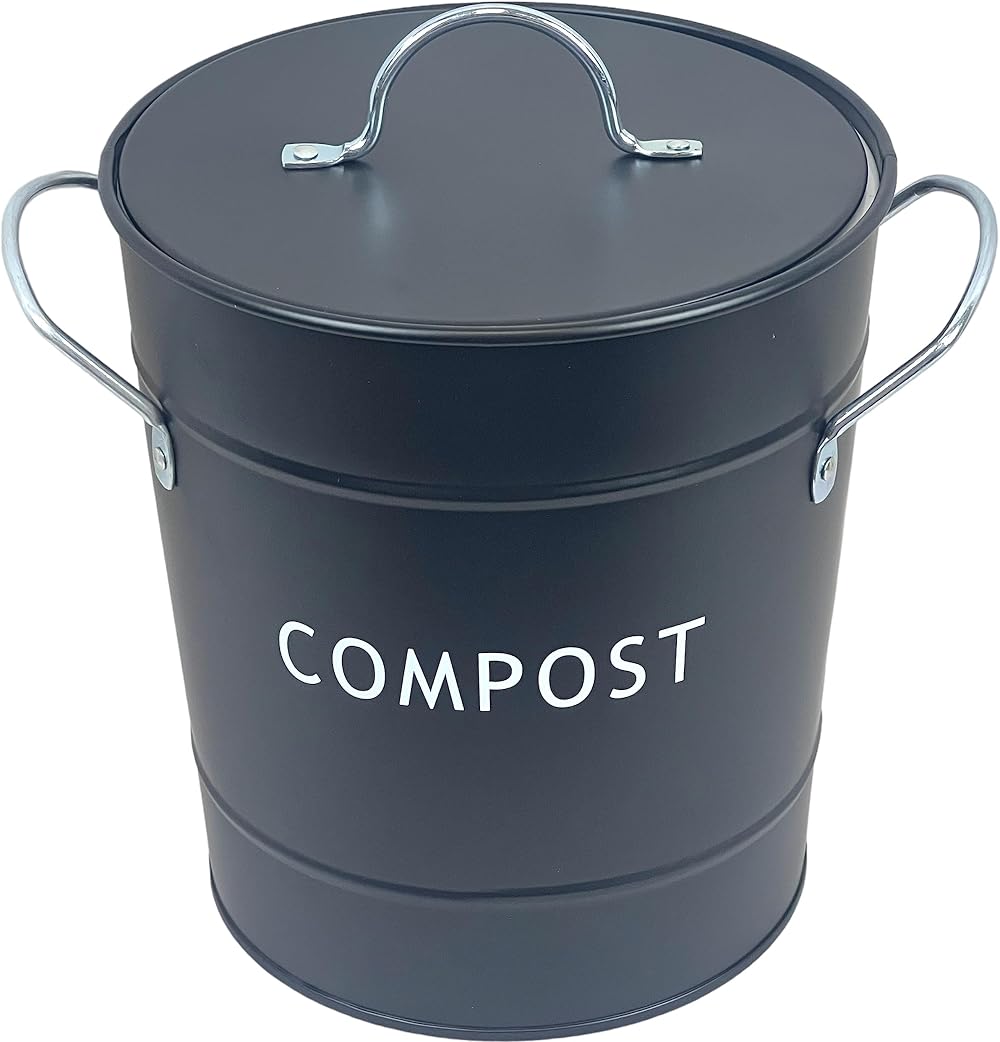 Easy Shopping Metal Kitchen Compost Bin Black with Plastic Inner Indoor Outdoor