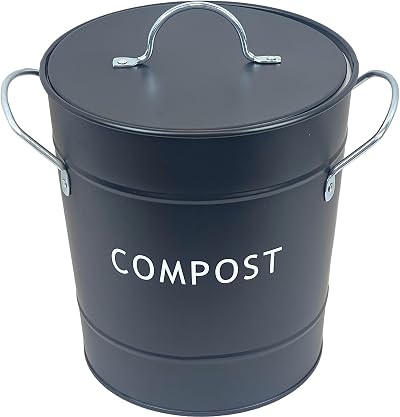 Easy Shopping Metal Kitchen Compost Bin Black with Plastic Inner Indoor Outdoor