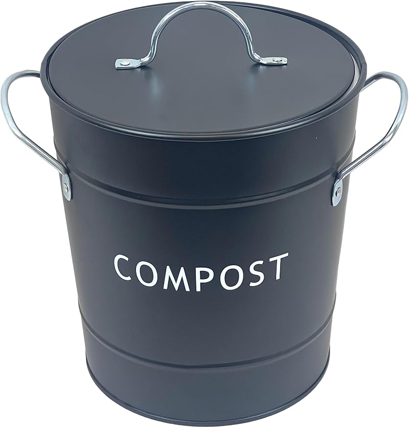 Easy Shopping Metal Kitchen Compost Bin Black with Plastic Inner Indoor Outdoor