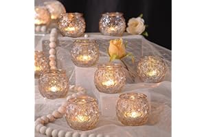 DARJEN 12Pcs Gold Glass Candle Holders - Round Tea Light Holders for Table Centerpiece, Wedding Shower, Party, Home Decor