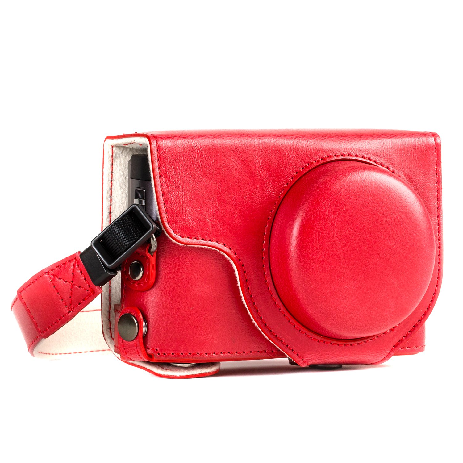 MegaGear MG1262 Ever Ready Leather Camera Case compatible with Panasonic Lumix DC-TZ95, DC-TZ90 - Red