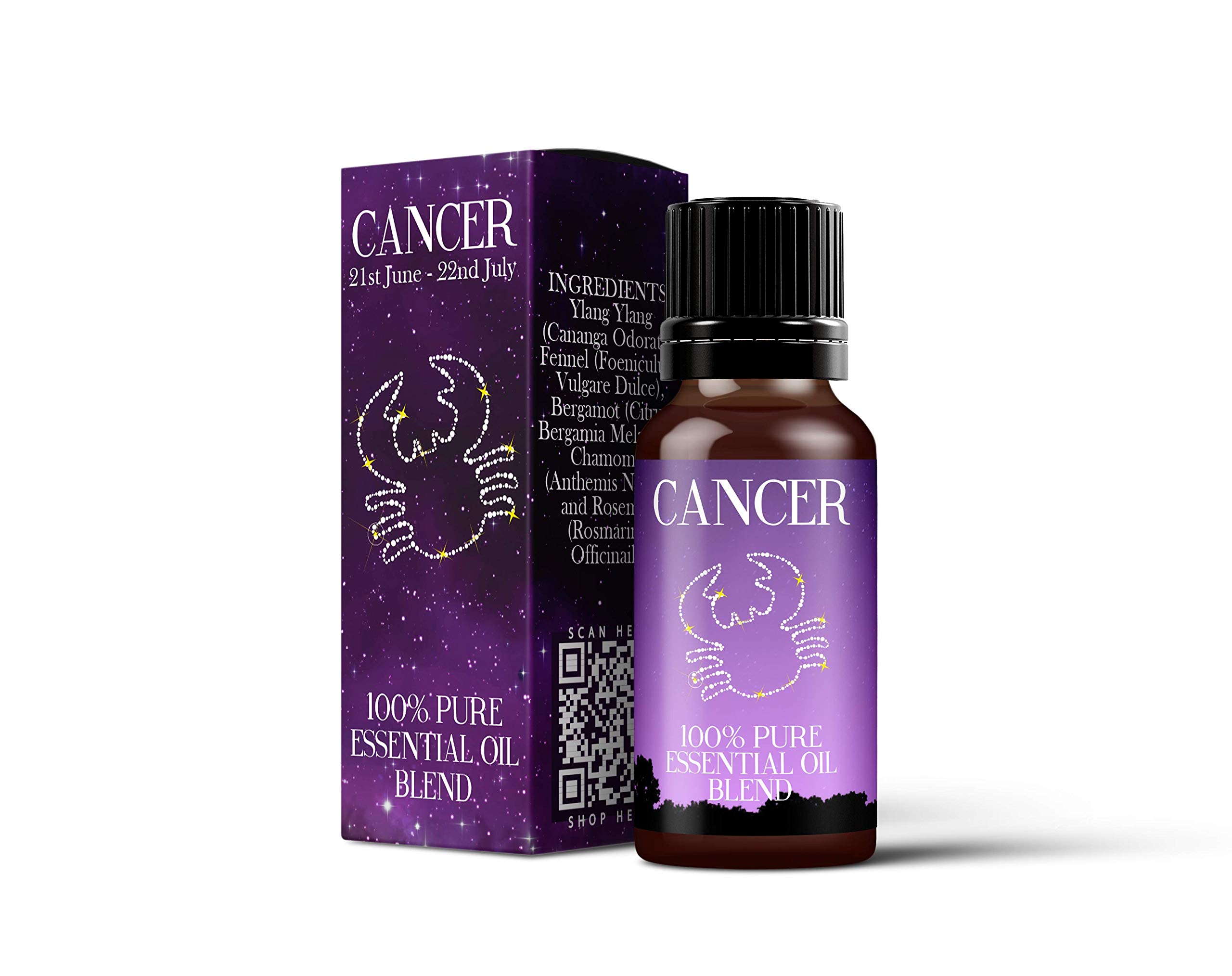Mystix London | Cancer Zodiac Sign Essential Oil Blend 10ml | 100% Pure & Natural | Aromatherapy for Water Signs | Bergamot, Chamomile, Fennel, Rosemary, Ylang Ylang | Vegan, GMO Free