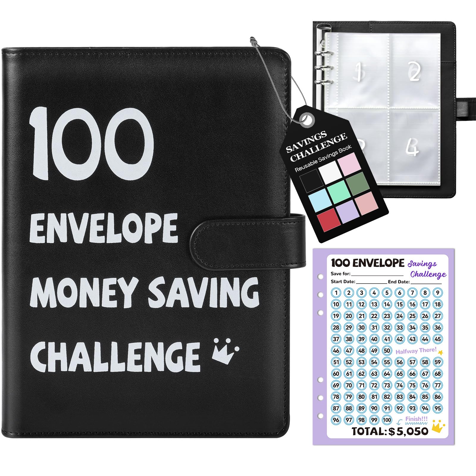 Photo 1 of 100 Envelopes Money Saving Challenge Binder, A5 Savings Challenges Book with Envelopes & Reusable Tracker, Binder - Save $5050 in Fun & Motivating Way, Christmas Gifts, Thanksgiving Gifts for Women