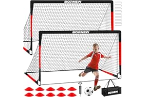 BORNEW Kids Soccer Goal for Backyard Set - 2 Set of 6X4 ft Toddler Soccer Nets Training Equipment, Soccer Ball, Pop Up Portable Soccer Set for Kids and Youth Games and Training Goals Ages 3-16 Gift