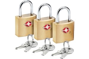 Lewis N. Clark Mini Brass Square TSA Lock + Padlock for Luggage- Perfect for Airport, Hotel, & Gym, 2 Keys Included - 3 Pack