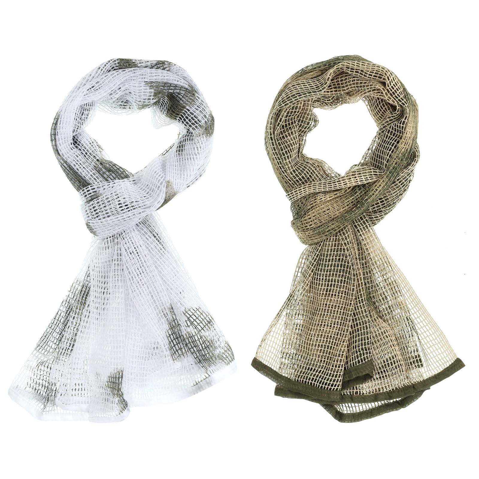 PATIKIL 71"x35" Camouflage Veil Scarf, 2Pcs Camo Netting Veil Camo Mesh Neck Scarves Desert Mesh Scarves for Outdoor Activities, Green/Snow Camo