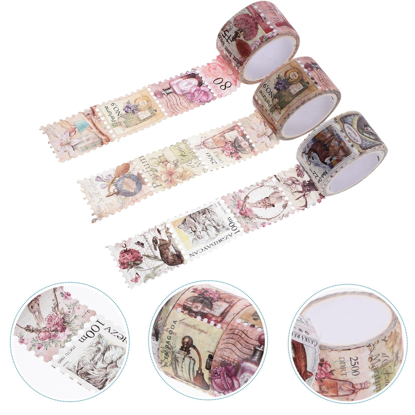 3 Rolls 25mm Postage Stamp Washi Tapes Vintage Postage Stamps Stickers for Scrapbooking, Journal, Planners, Cards Making (Random Pattern)