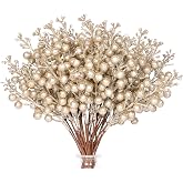 36Pcs Christmas Glitter Berry Stems, 9.5'' Artificial Christmas Tree Picks | Champagne Berries Branches for Christmas Tree Decorations Garland Ornaments DIY Crafts Vase Holiday Wedding Home Xmas Decor