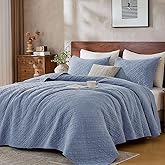 DOWN HOME King Quilt Set with Shams Lightweight Quilted Bedspread Coverlet Thin Comforter Bed Cover Vintage Washed Quilted Blanket for All Season, Brushed Microfiber Diamond Stitching, Blue, 104"x92"