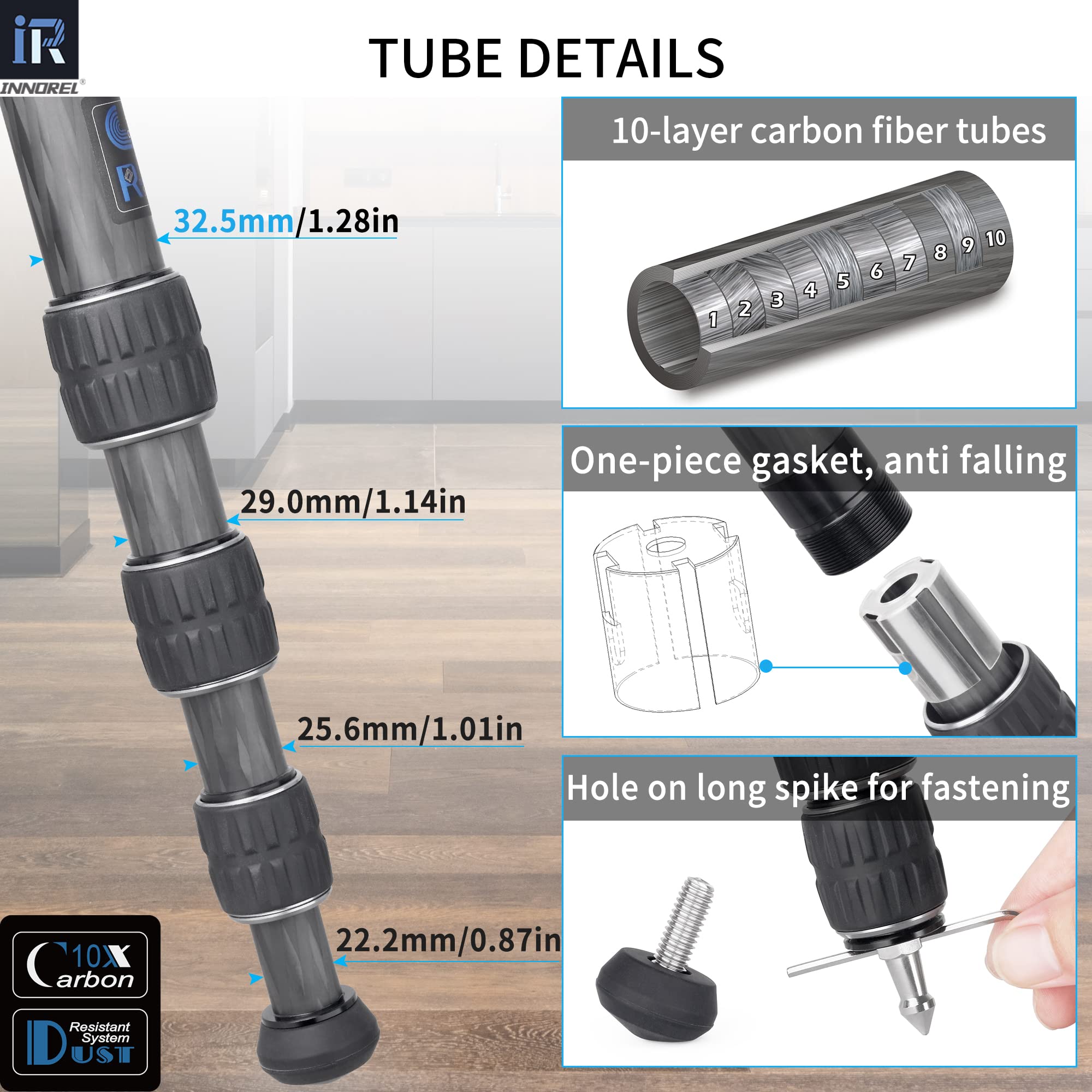 Carbon Fiber Camera Tripod-INNOREL GT324C Professional Compact Shooting Tripod for Heavy Duty Stand with Low Gravity Center Ball Head Special-Shaped Center Column