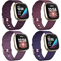 EZCO 4-Pack Bands Compatible with Fitbit Versa 3/Sense, Soft Woven Fabric Watch Strap Women Man Breathable Replacement…