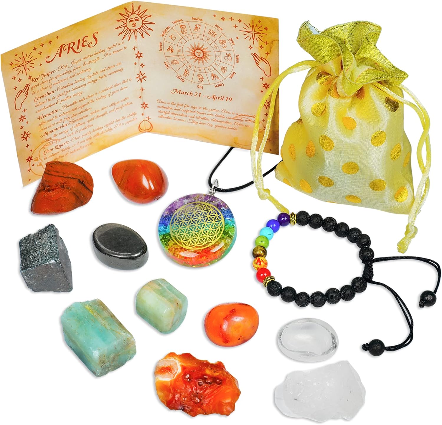 Mixed Media - Aries Crystals and Healing Stones Zodiac Crystal Collection, Aries Crystal Set, Astrology Crystal Gift Horoscope Kit, Astrology Crystal Décor Home Decor Spiritual Natural Gemstone Kit