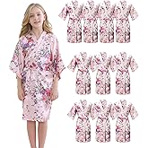 MORFORU 10pcs Girls Kids Silky Satin Daffodils Kimono Robe Sleepwear for Wedding Spa Birthday Party
