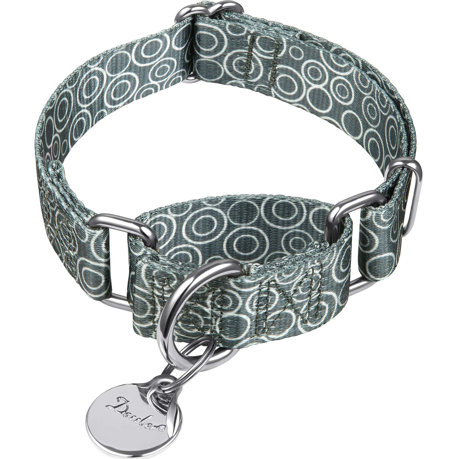 Dazzber Martingale Collars for Dogs – Soft Adjustable Dog Collar, Durable D-ring Heavy Duty, Choke Collar for Large Medium Small Dogs (Medium, 2.5cm Wide, Warm Grey -C.R.C)