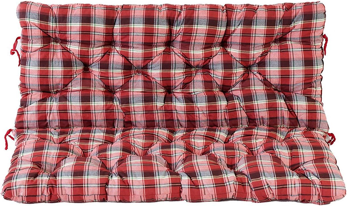 Ambientehome 2er Bank Sitzkissen und Rückenkissen Hanko, kariert rot, ca 120 x 98 x 8 cm, Bankauflage, Polsterauflage
