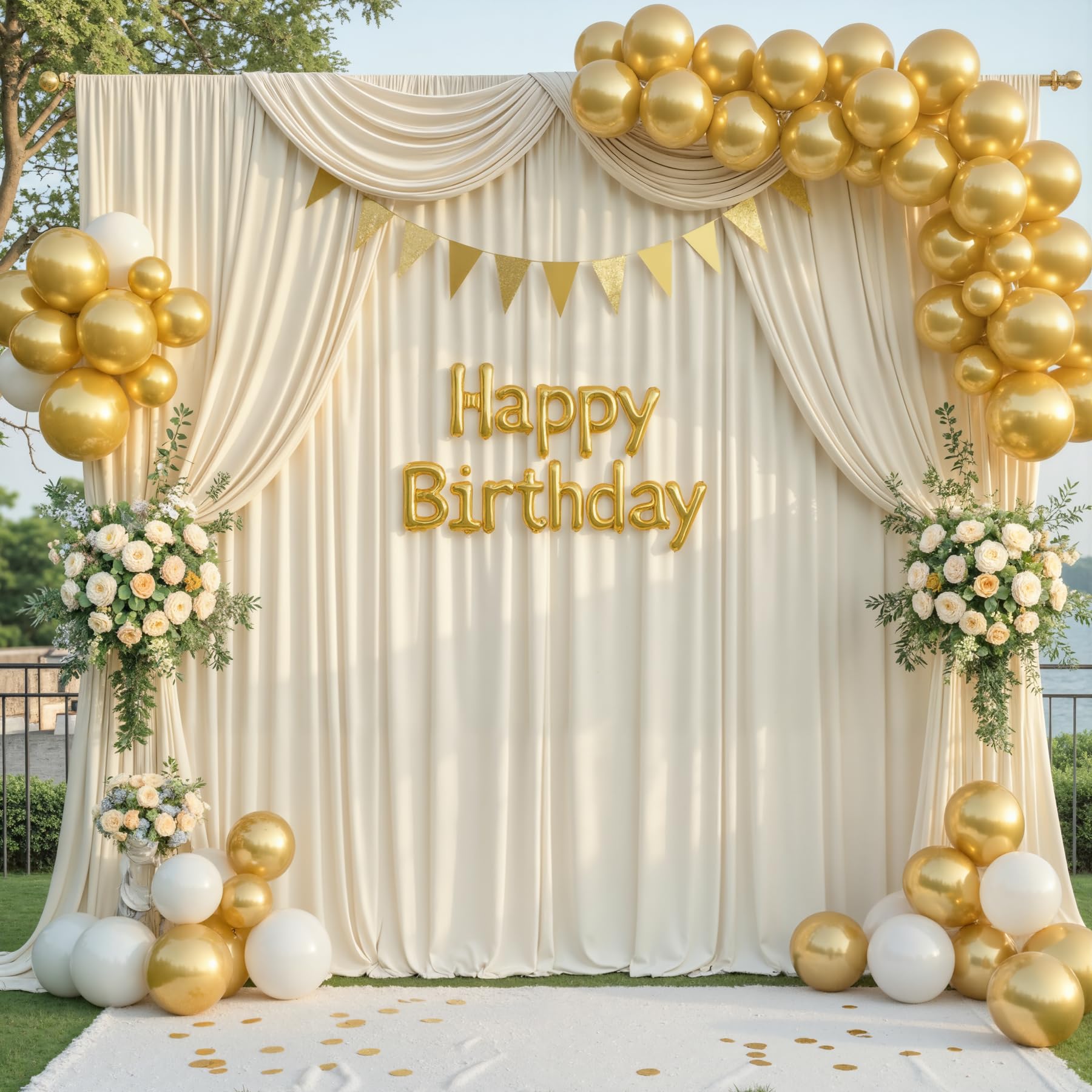 Photo 1 of 10x10ft Beige Backdrop Curtain for Parties Wrinkle Free Fabric Backdrop Curtain Wedding Photo Backdrop Drapes for Birthday Party Baby Shower Bridal Shower Photography Back Drop 2 Panels 5x10FT